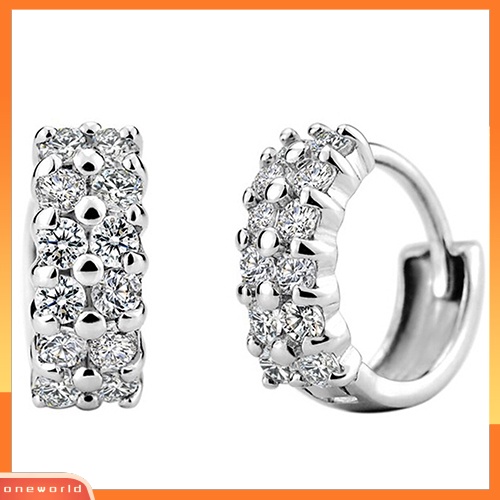 [WOD] Wanita Baris Ganda Bening Cubic Zirconia Hoop Huggie Anting Pesta Pernikahan