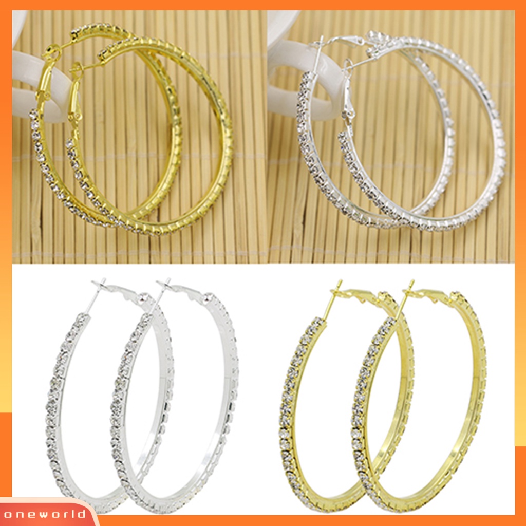 [WOD] 1pasang Anting Cirle Berlian Imitasi Dekorasi Perhiasan Alloy Wanita Anting Hoop Besar Untuk Ulang Tahun Pary