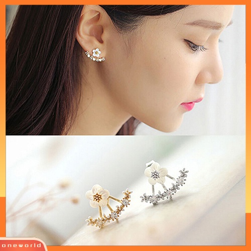 [WOD] Wanita Bunga Zirkon Telinga Jaket Gaya Korea Tembaga Ear Studs Earrings Jewelry