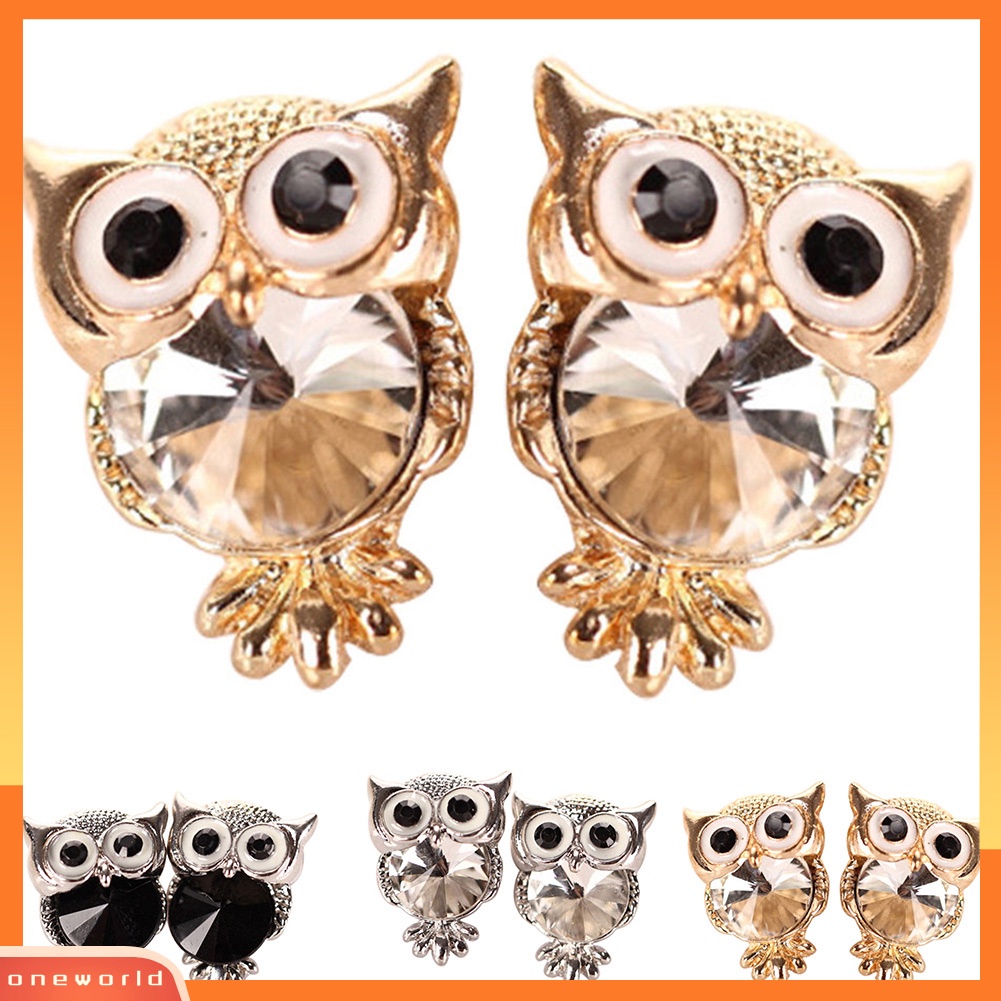 [WOD] Fashion Wanita Owl Cubic Zirconia Alloy Ear Stud Earrings Perhiasan Charms Hadiah