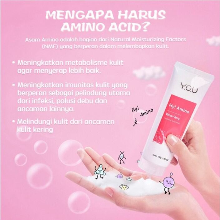 YOU Hy! Amino Facial Wash | Oil Control, Hydrating, Brightening, Anti-Acne, Sabun Cuci Muka | [Hot Selling]100gr BPOM