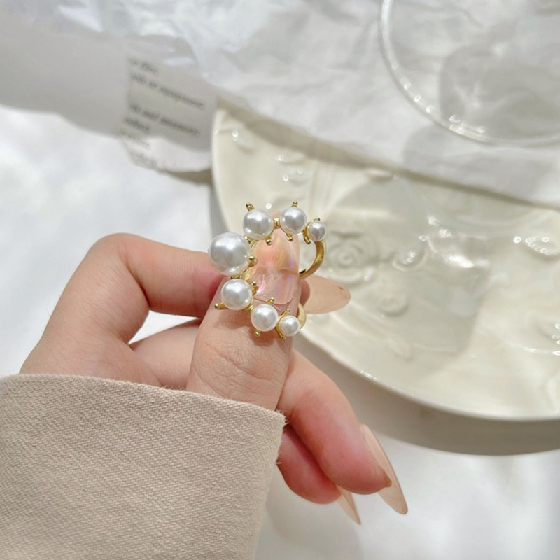 Fashion Besar Geometris Mutiara Berpasir Cincin Untuk Wanita Perhiasan Baru Kepribadian Pernyataan Cincin Terbuka