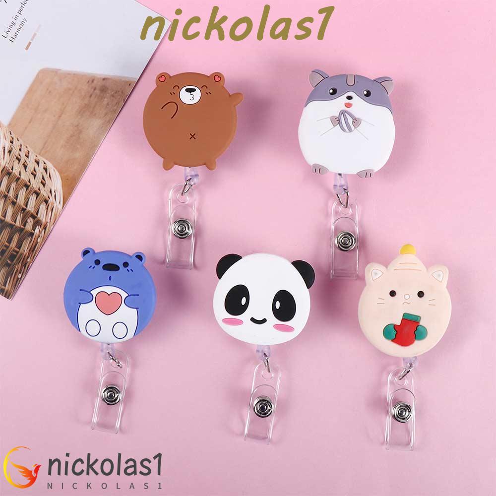 Nickolas1 Retractable Badge Reel Siswa Kantor Dada Kartu Kunci Lanyard Kartu Kerja Klip Beruang Nama Card Holder