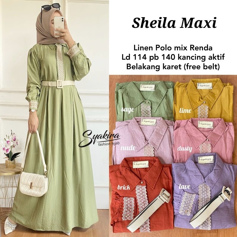 SHEILA MAXI DRESS free belt ORI SYAKIRA | Ld114 Linen Polo mix Renda