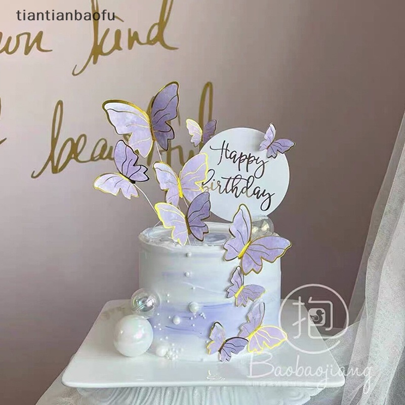 [tiantianbaofu] Stamping Gold Pink Butterfly Hiasan Kue Putri Dessert Cake Decor Butterfly Boutique