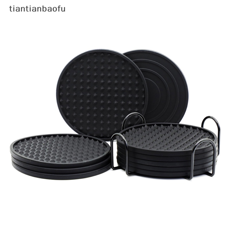[tiantianbaofu] Set 6pcs Tatakan Gelas Silikon Untuk Minuman Alas Gelas Bulat Dua Sisi Dengan Holder Stand Jar Gripper Pads Dengan Deep Grooved gass Boutique