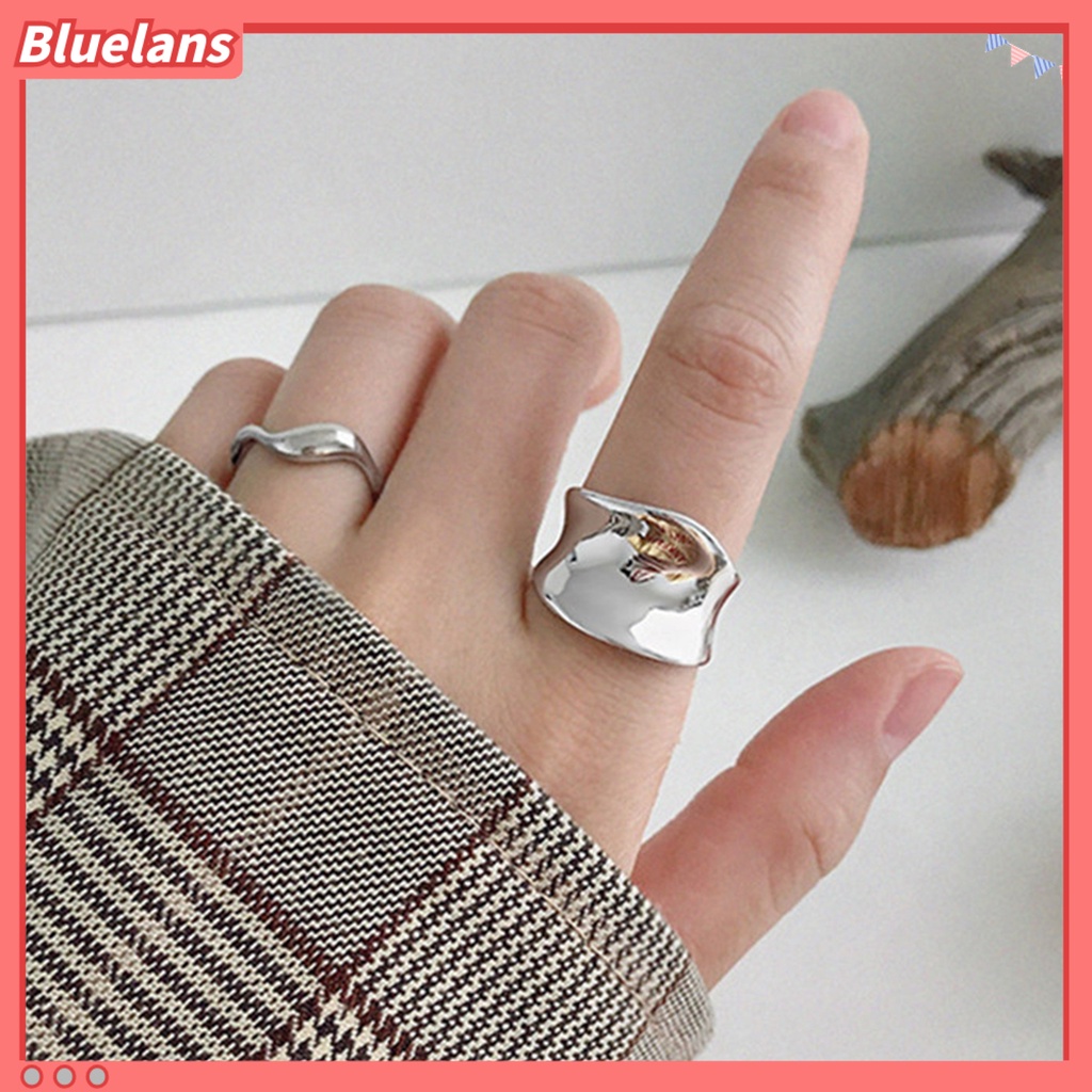 [BLS] Shiny Cekung Permukaan Wanita Cincin Punk Hip Hop Dipoles Geometris Terbuka Adjustable Wanita Jari Cincin Fashion Perhiasan Hadiah