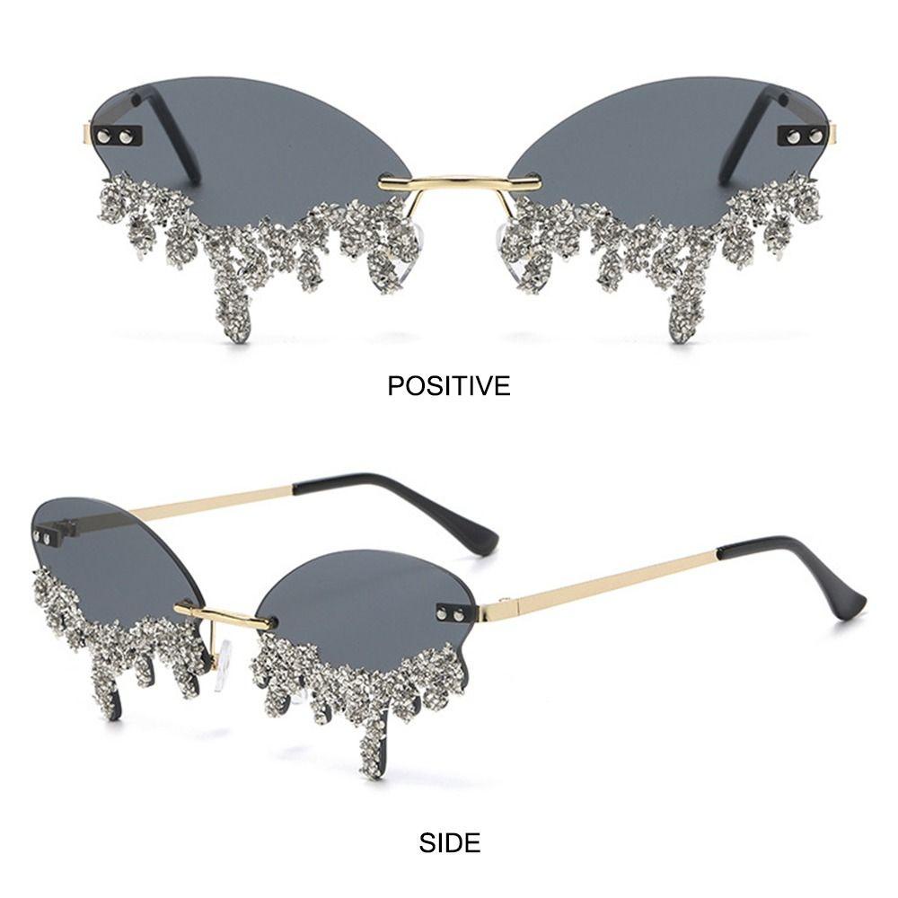 R-flower Sunglasses Untuk Wanita Kacamata Pesta Retro Kecil Bling Pantai Shades Sun Glasses