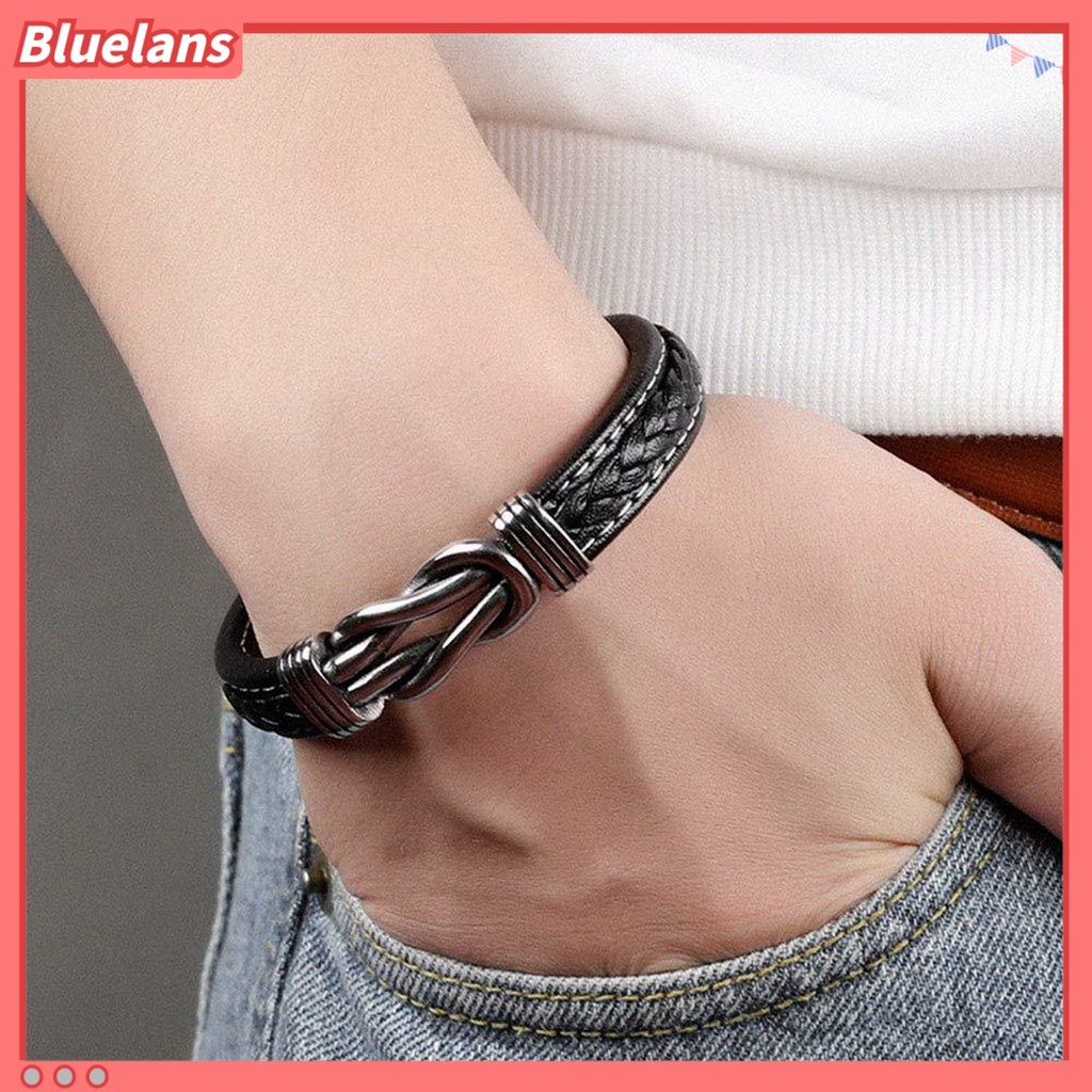 [BLS] Pria Gelang Dikepang Gesper Besi Kulit Imitasi Kasual Hip-hop Aksesoris Pakaian Fashion Perhiasan Memutar Alloy Laki-Laki Cuff Bangle Untuk Harian