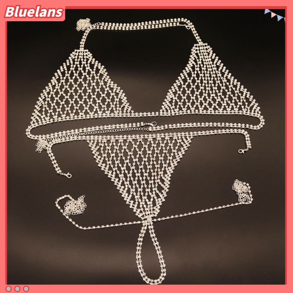 [BLS] 1set Rantai Tubuh Sexy Adjustable Berlebihan Mengkilap Berongga Keluar Berdandan Hadiah Berlian Imitasi Bikini Tubuh Rantai Pantai Bra Perhiasan Klub Malam Memakai