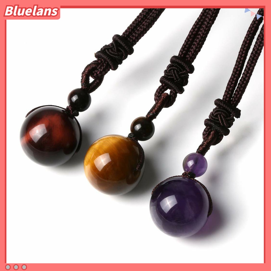 [BLS] Tali Rantai Geometris Buatan Tangan Adjustable Tali Nilon Batu Alam Tergantung Leher Dekorasi Finishing Terang Tiger Eye Batu Beruntung Kalung Perhiasan Aksesori