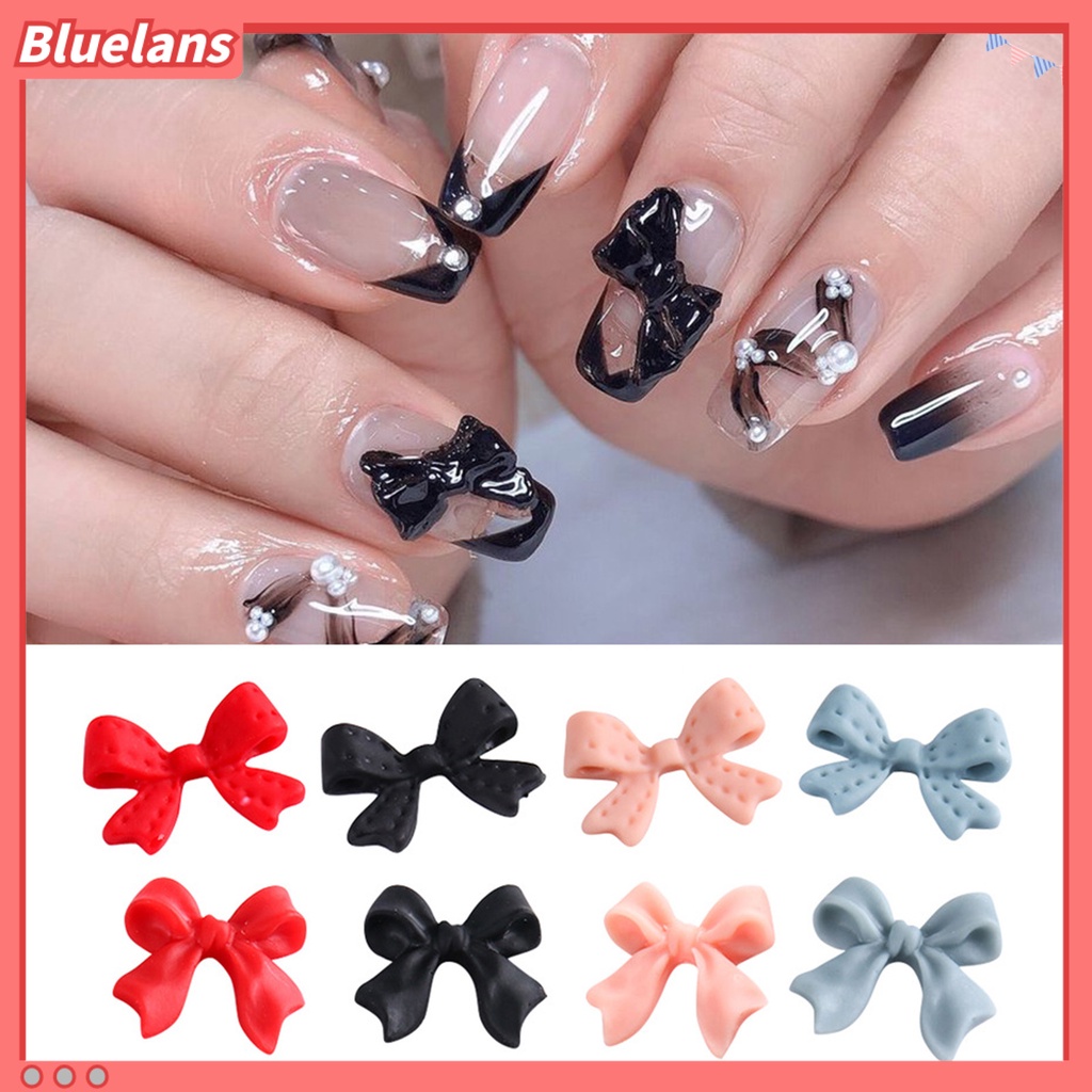 [BLM] 20pcs /Set Dekorasi Ikatan Simpul Kuku Frosted Efek 3D Resin Dekorasi Nail Art Ornamen Busur Warna-Warni Untuk Perempuan