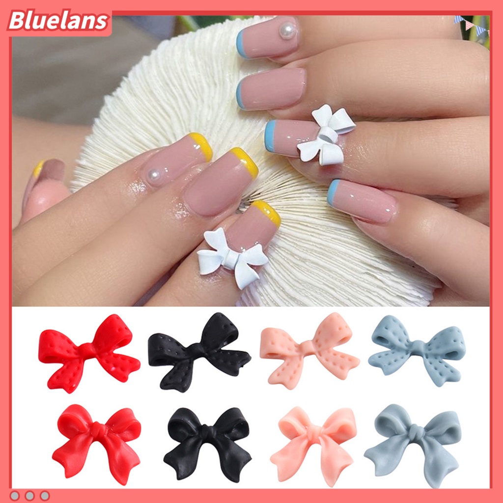 [BLM] 20pcs /Set Dekorasi Ikatan Simpul Kuku Frosted Efek 3D Resin Dekorasi Nail Art Ornamen Busur Warna-Warni Untuk Perempuan