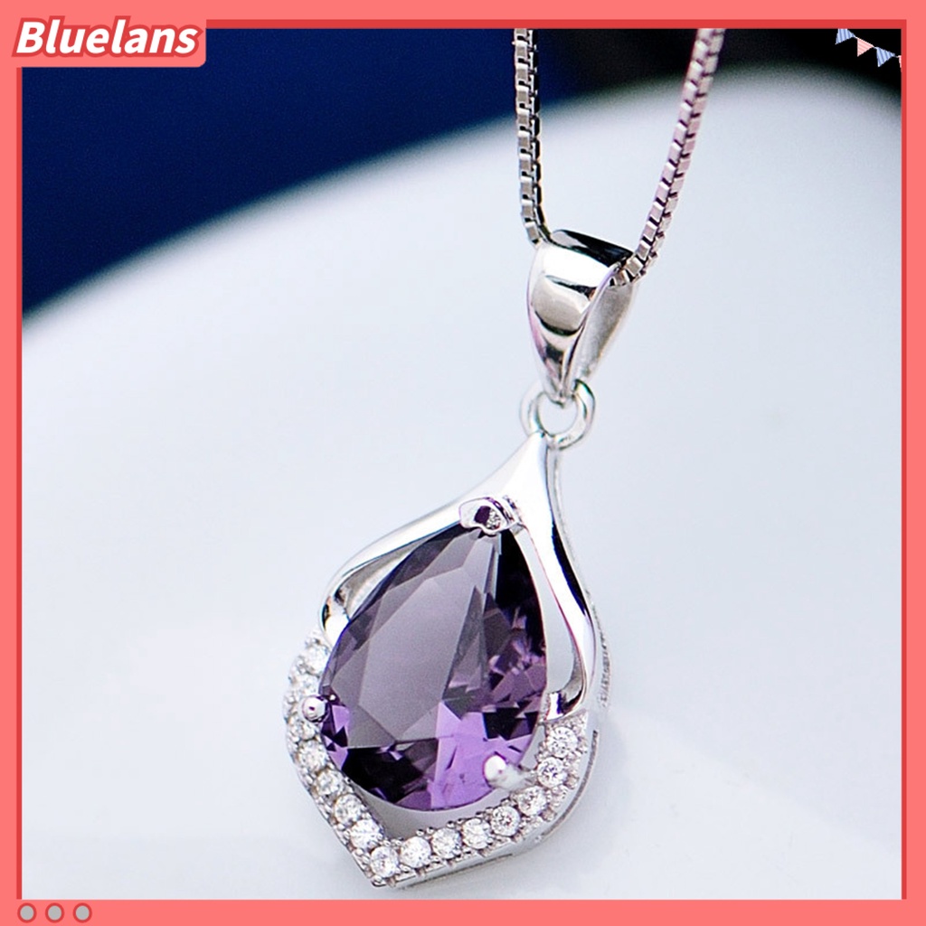 [BLS] Ungu Kristal Imitasi Wanita Kalung Berongga Paduan Bersinar Mewah Sweater Kalung Perhiasan Aksesoris