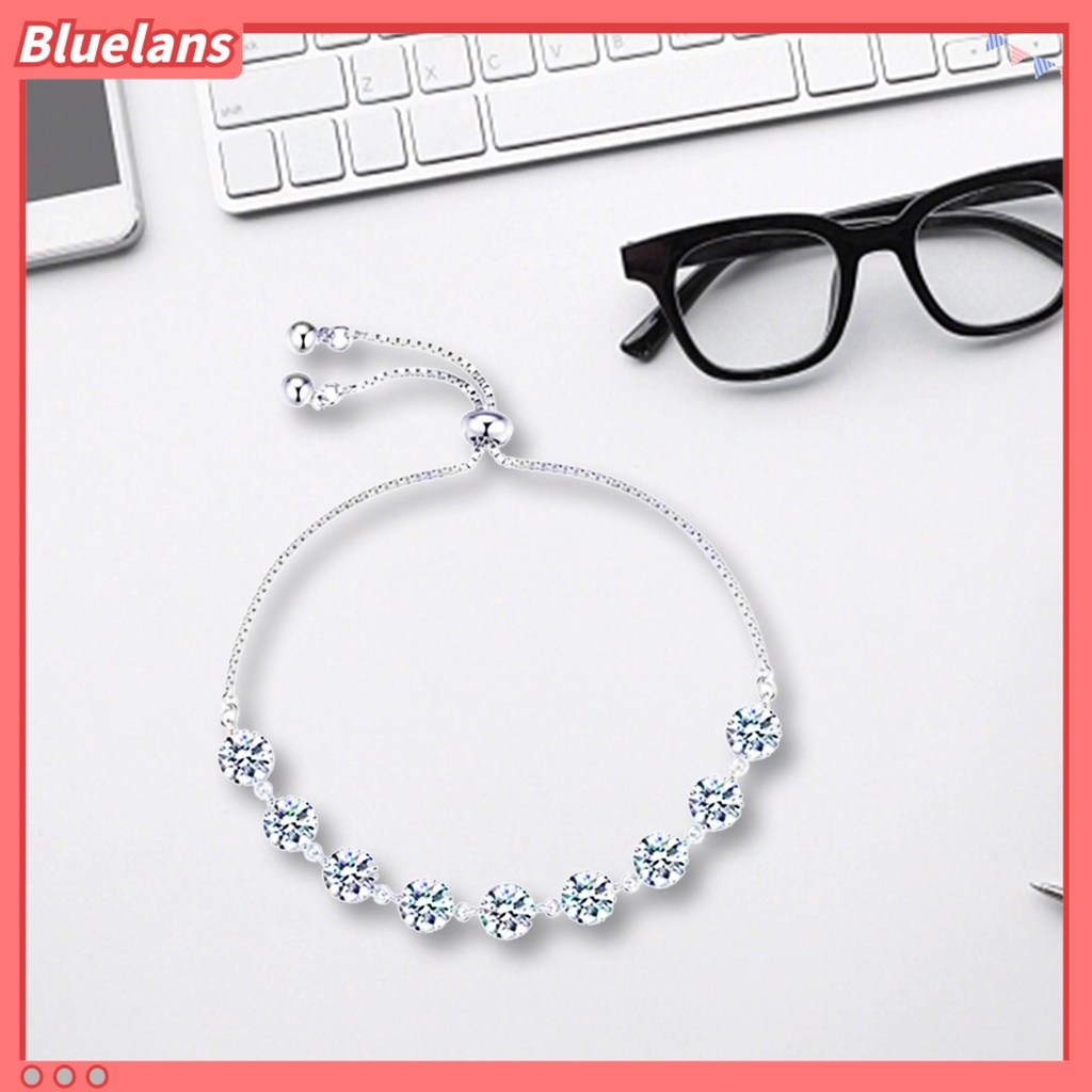 [BLS] Wanita Gelang Adjustable Warna Perak Manik-Manik Bulat Elegan Slim Berkilau Berlian Imitasi Gadis Remaja Gelang Fashion Perhiasan
