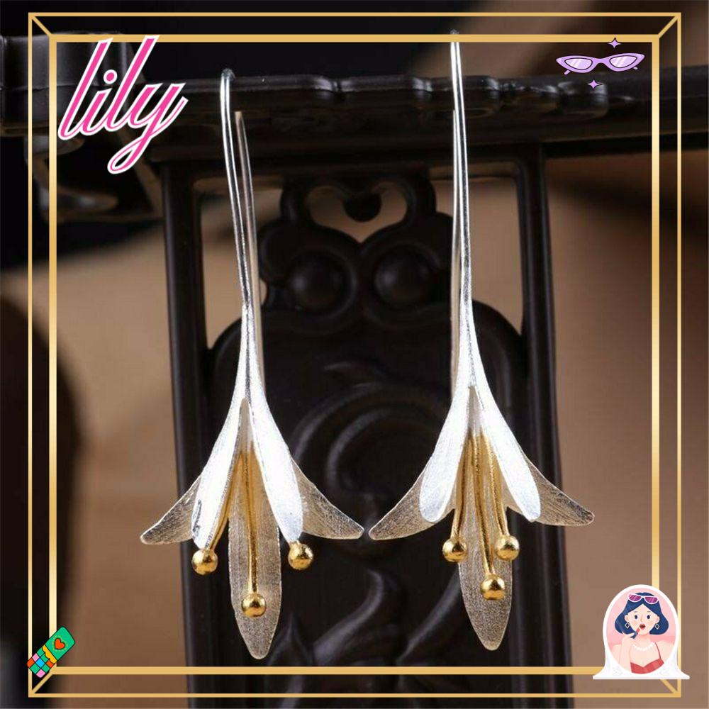 Lily Retak Shell Kelopak Bunga Anting Pernikahan Fashion Wanita925 Perak Korea Drop Earrings