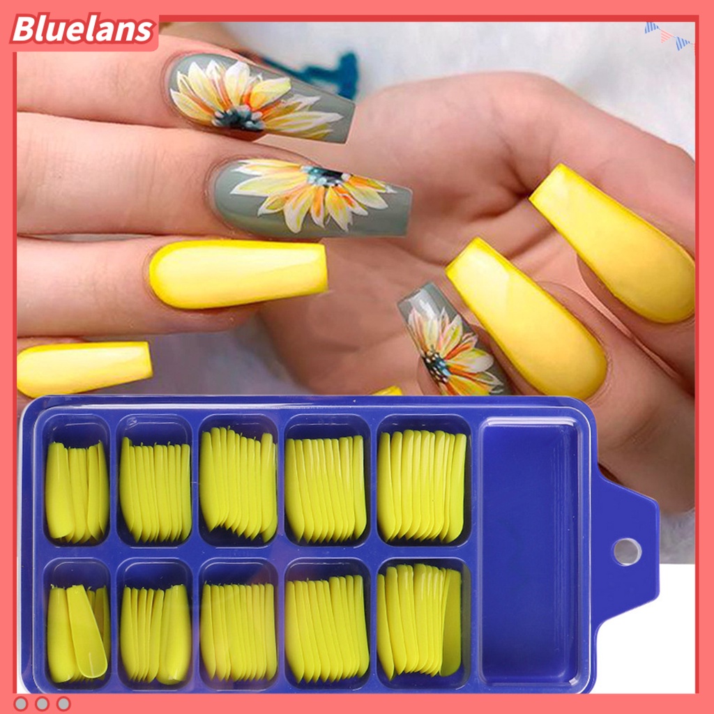 [BLM] 100pcs /Box Tip Kuku Warna T-Berbentuk Memanjang Mini Profesional Ballerina Kuku Palsu Berwarna Untuk Kecantikan