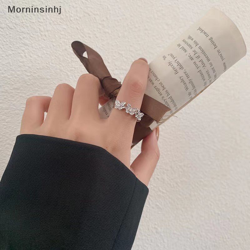 Mornin Fashion Cincin Kupu-Kupu Shiny Crystal Zirconia Opening Adjustable Finger Ring Light Rantai Pergelangan Tangan Untuk Wanita Perempuan Jewlery id