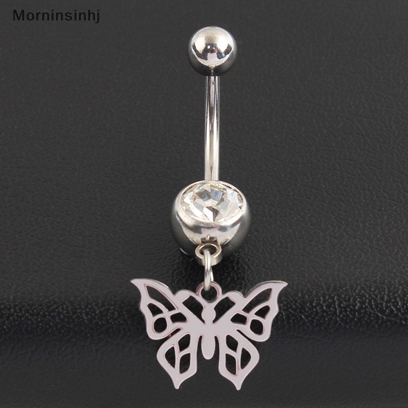 Mornin Hollow Butterfly Menjuntai Pusar Kuku Warna Silver Navel Ring Stainless Steel Belly Button Rings Untuk Wanita Perhiasan Tubuh id