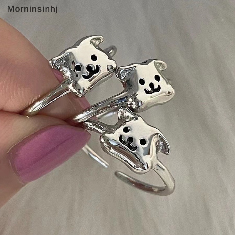 Mornin Warna Silver Kartun Anjing Lucu Cincin Puppy Finger Ring Light Open Adjustable Knuckle Ring Untuk Wanita Fashion Perhiasan Hadiah id