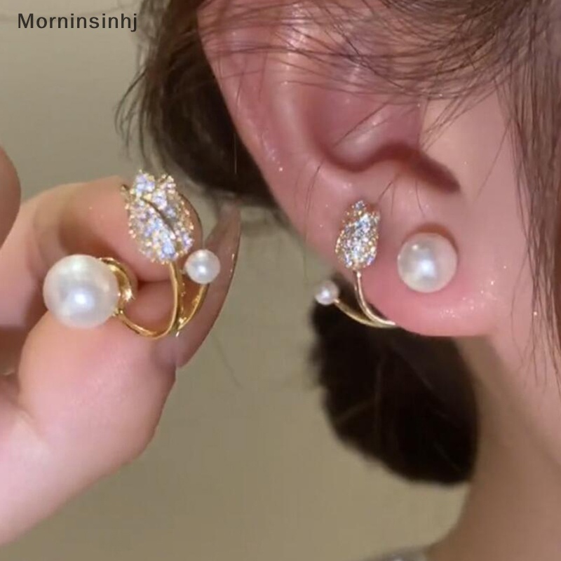 Mornin Anting Tusuk Mutiara Imitasi Tulip Ringan Korea Untuk Wanita Dua Cara Memakai Ear Studs Untuk Perempuan Perhiasan Pesta Harian id