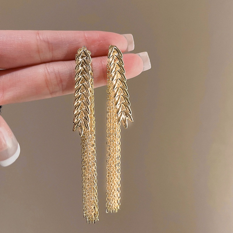 Jarum Perak Emas Gandum Fringe Menjuntai Anting Gaya Logam Panjang Stud Earrings Fashion Perhiasan Baru Untuk Wanita Gadis Aksesoris