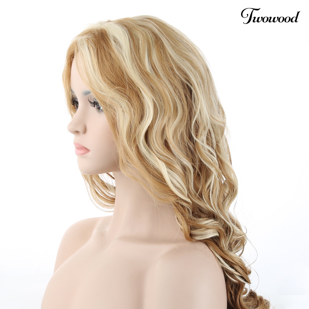 Twowood Fashion Wanita Panjang Mix Pirang Bergelombang Wig Seksi Keriting Alami Rambut Cosplay Wig