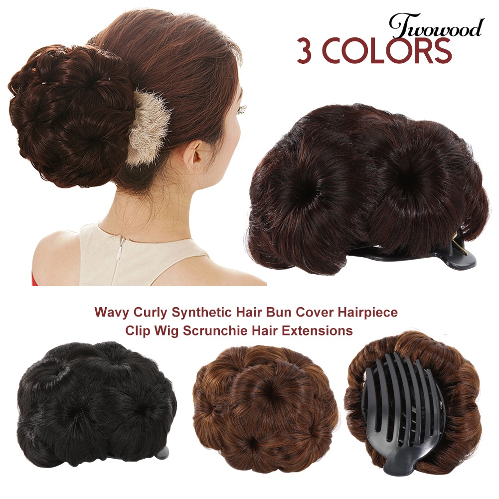 Twowood Wavy Curly Synthetic Hair Bun Cover Sopak Klip Wig Scrunchie Rambut Ekstensi