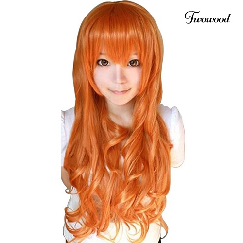 Twowood Wanita Panjang Keriting Besar Bergelombang Rambut Populer Warna-Warni Keren Perma-long Cosplay Wig