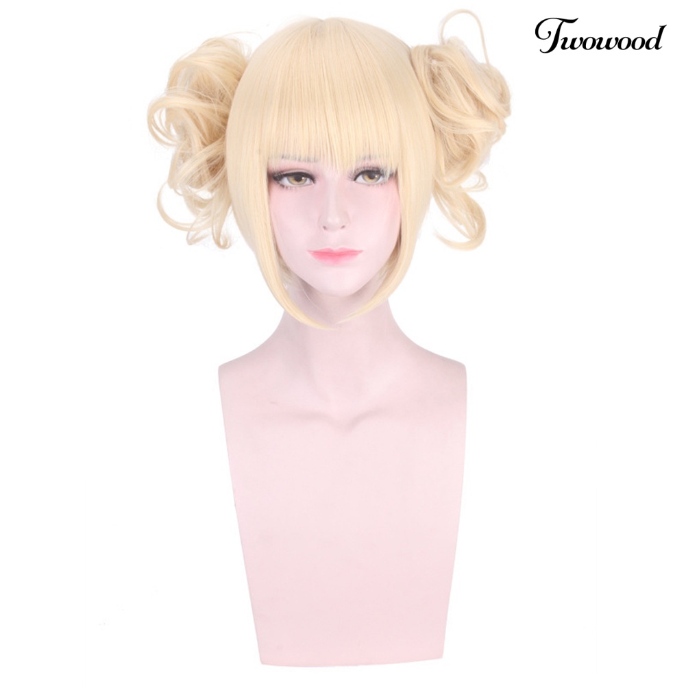 Twowood Wanita Wig Pendek Rambut Sintetis Dengan 2bunbun Poni Anime Cosplay Pesta Sopak