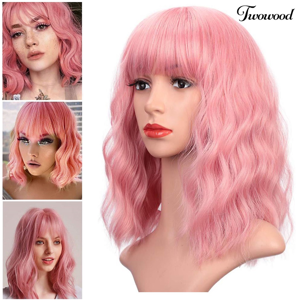 Twowood Wanita Wig Bergelombang Halus Pendek Lady Curly Rambut Palsu Alami Untuk Perempuan