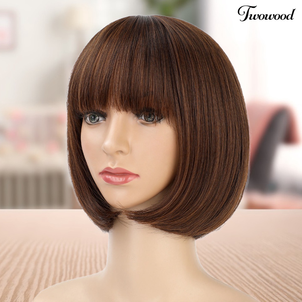 Twowood Head Wig Mudah Dibongkar Pasang Bergaya Berbulu Trendi Full-cover Kosmetik Aksesori Suhu Tinggi Sutra Panjang Bahu Wig Rambut Pendek Untuk Lady