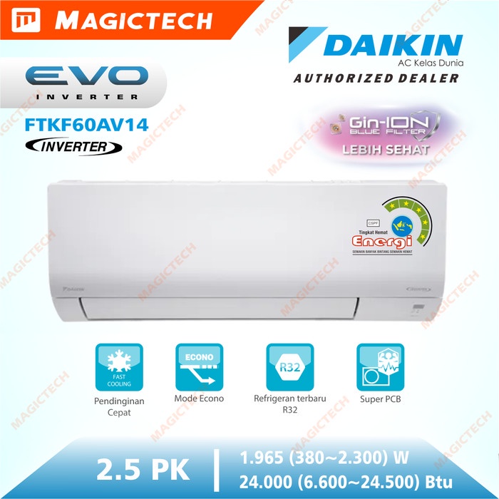 AC DAIKIN 2.5 PK (2,5 PK) FTKF60AV14 EVO INVERTER AC SPLIT R32 FTKF60