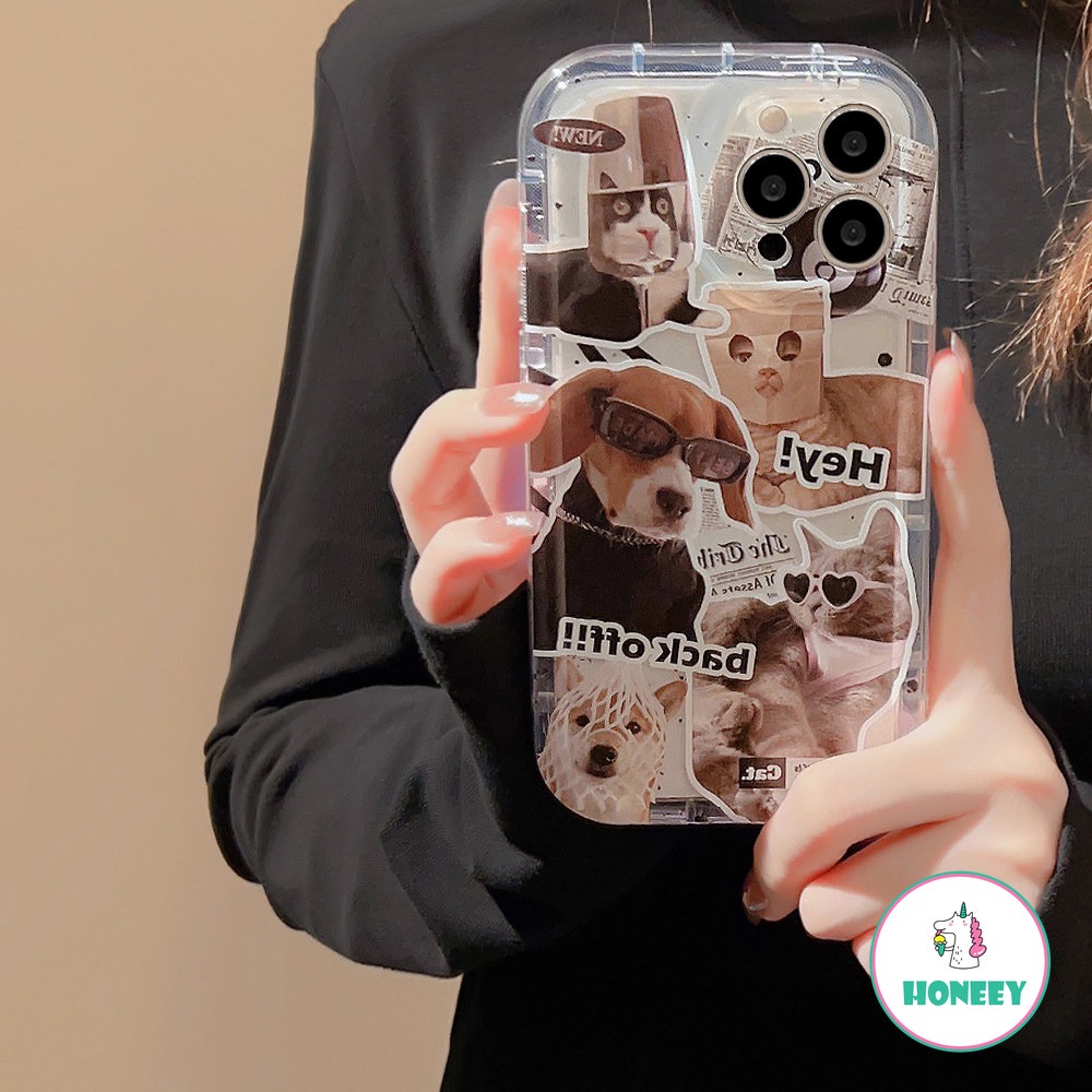 IPHONE Retro Lucu Musim Panas Kacamata Hitam Puppy Cat Casing Ponsel Jernih Untuk Iphone14 13 12 11 Pro Max14 Plus Airbag Casing Ponsel Lucu Soft Cover