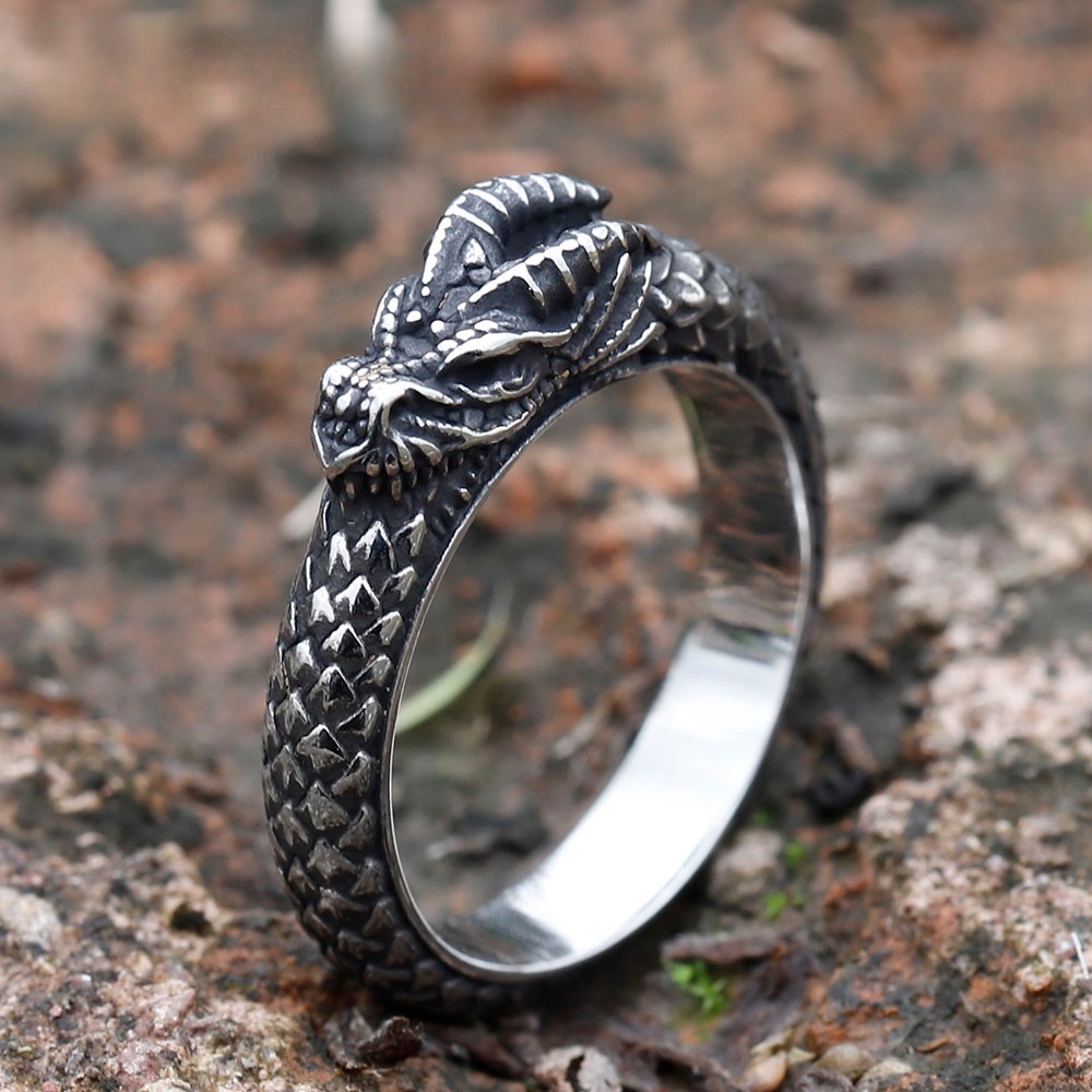 Desain Baru Cincin Naga Bulat Cincin Sisik Naga Punk Gothic Perhiasan Hadiah