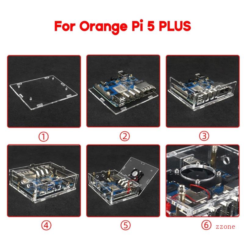 Case zzz-Untuk Orange Pi 5plus Shell- Akrilik Transparan-Kotak Untuk Orange Pi5 Plus Motherboard Cooling Fan Heatsink Pads