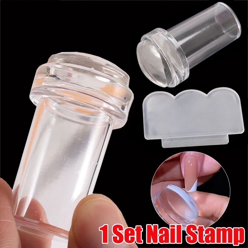 Set Scraper Stamper Kuku Jelly Transparan/DIY Stamping Cetakan Nail Plate Manicure Tools