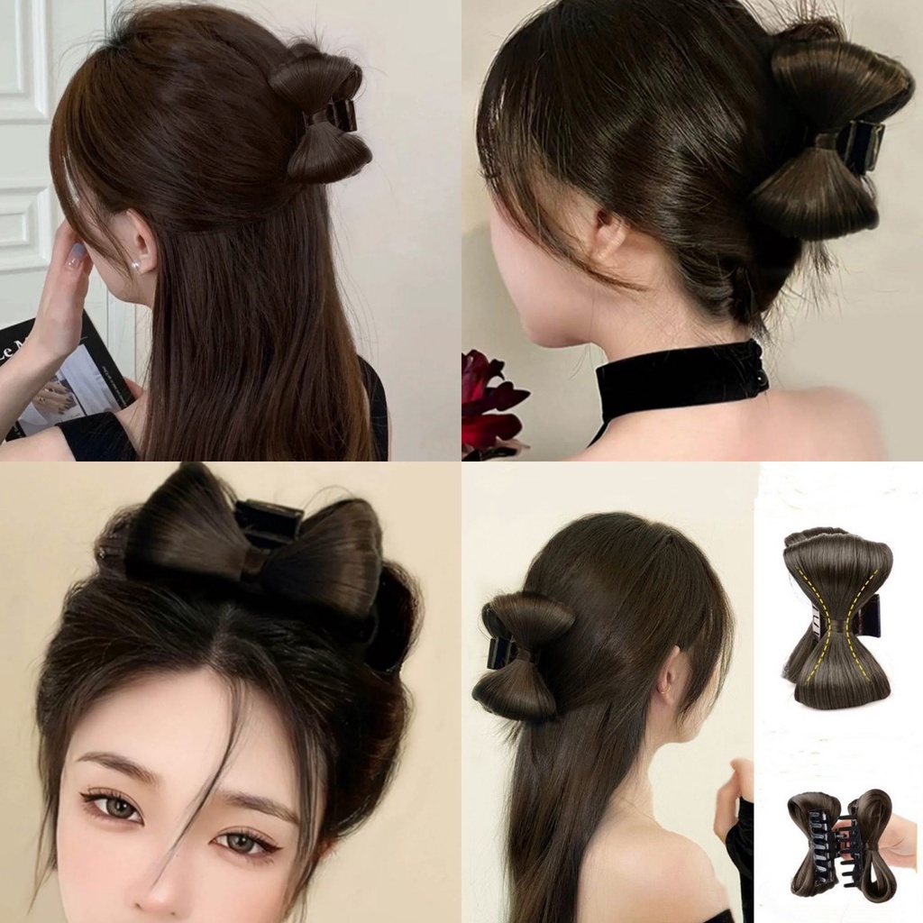 1pcs Klip Rambut Bentuk Kupu-Kupu Busur Gaya Princess All in One Untuk Ponytail Tinggi Dan Rendah Untuk Wanita Hair Bun With Butterfly Bow Clip