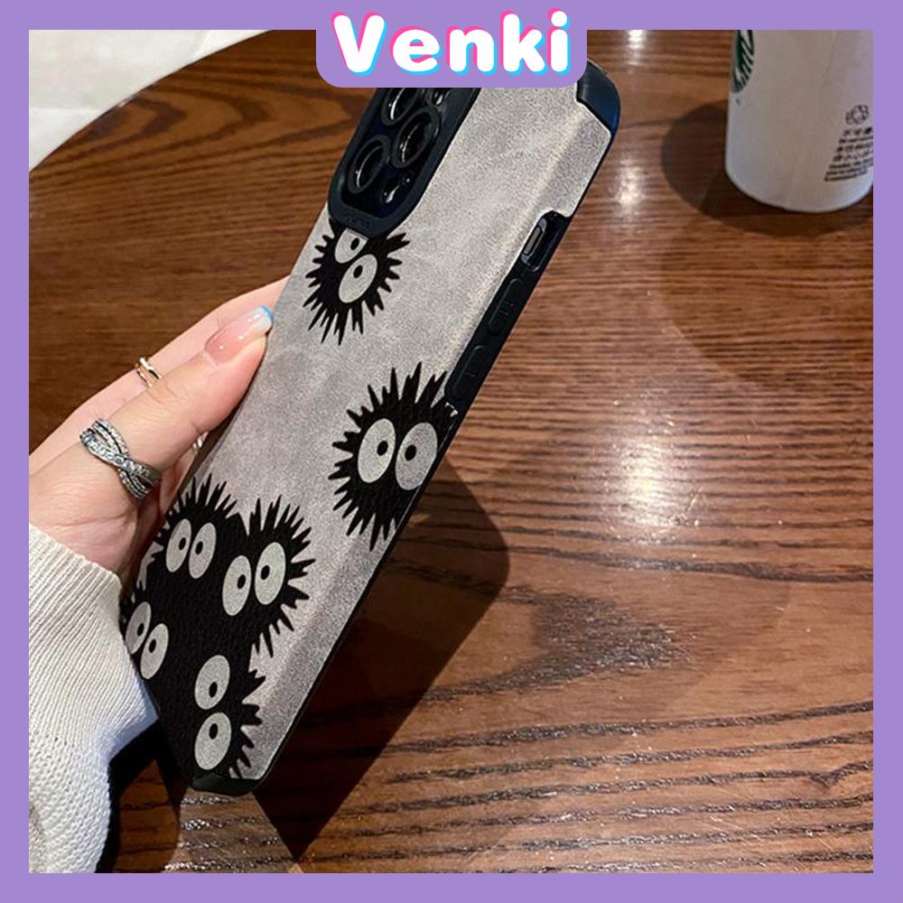 VENKI - Untuk iPhone 11 Case Leather Pupil Suede Case Soft Shockproof Cover Camera Simple Cute Black Briket Kecil Kompatibel dengan iPhone 14 13 Pro max 12 Pro max xr xs 7 8Plus