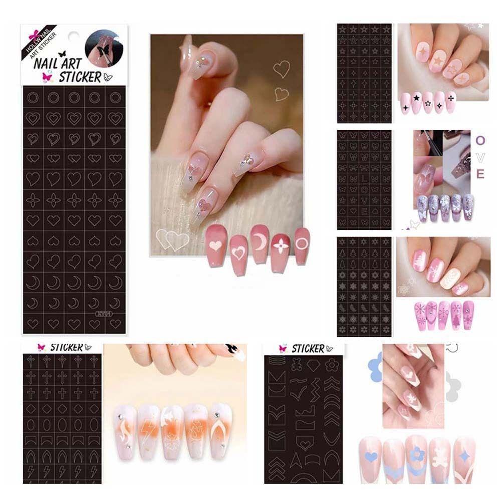 Mxbeauty Hollow Spray Template Wanita Cinta Hati Kupu-Kupu Cross Manicure Aksesoris Dicat Tangan Kuku Decals