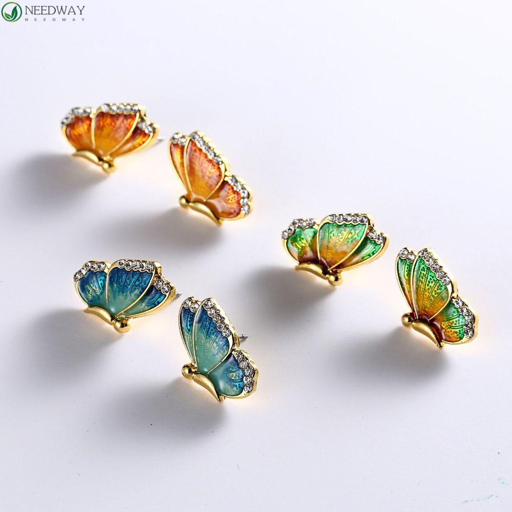 Needway Gaya Korea Anting Pesta Vintage Elegan Indah Klasik Paduan Mutiara Kupu-Kupu Anting