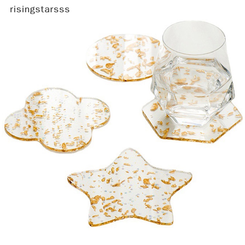 Rsid Span-new Acrylic Gold Foil Coaster Peredam Panas Alas Meja Cup Pads Cangkir Teh Kopi Mug Jelly