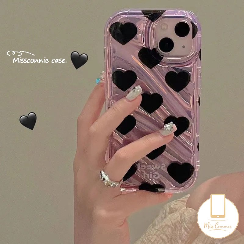 Kertas Kartu Laser Ungu Cinta Hati Case Kompatibel Untuk IPhone XR 11 13 14 12 Pro MAX 6 6S 78 Plus X XS MAX SE 2020lembut Tpu 3D Stereo Motif Bergelombang Shockproof Back Cover