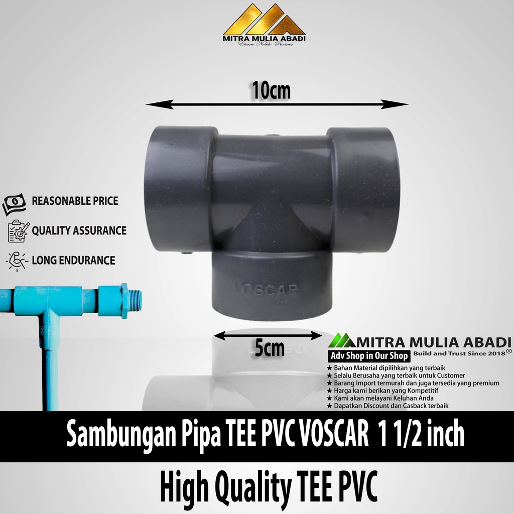 TEE Pipa PVC 1 1/2 inch VOSCAR - Sambungan Pipa T