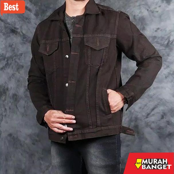 Jaket denim pria terbaru- Grosir (2pcs 1kg) Jaket denim Coklat Tua / Jaket Jeans Coklat Tua / Jaket 