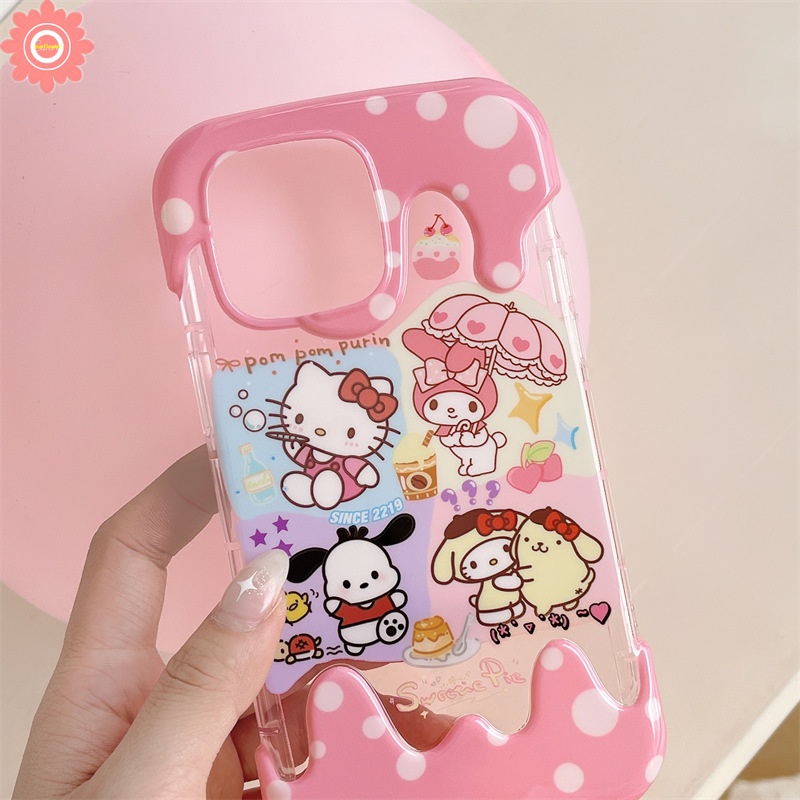 Cute Hello Kitty Pochacco Kuromi Case Kompatibel Untuk IPhone 7Plus 11 12 13 14 Pro Max XR X7 8 Plus XS Max Se2020 3D Ice Cream Kartun Crayon Shin-chan Lembut TPU Cover