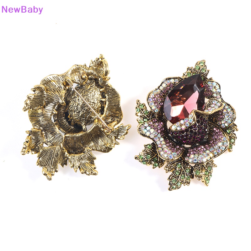 Newbaby 1Pc Berlian Imitasi Bunga Besar Bros Wanita Mantel Brooch Pin Aksesoris Fashion ID