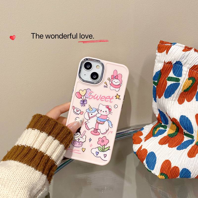 All New Metal Camera Skin Silicone Soft Case IPhone 11 12 13 14 Pro Max Women's Fashion Gift Cute Cartoon Pink Phone Case Hello Kitty Cat