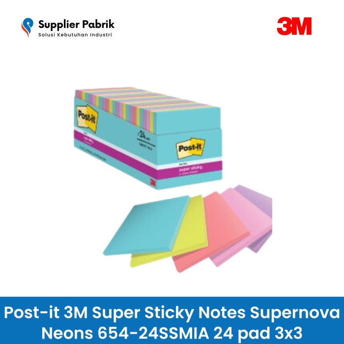 

Post-it 3M Super Sticky Notes Supernova Neons 654-24SSMIA 24 pad 3x3