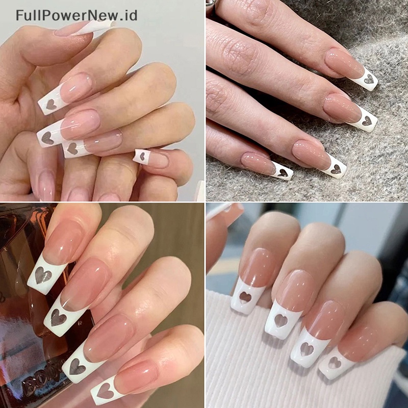 Power 120pcs Tips Kuku Palsu Motif Hati Hollow Medium Full Cover Acrylic Gel Nails ID